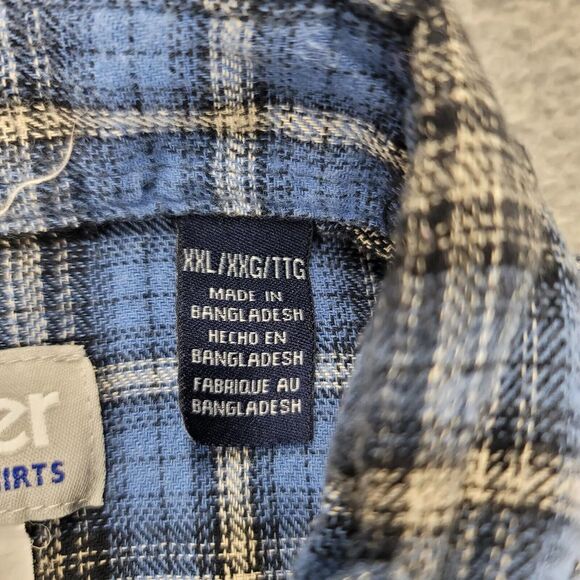 Wrangler Shirt Mens 2XL Blue Plaid Wrancher Pearl Snap Flannel Long Sleevce - Picture 7 of 10